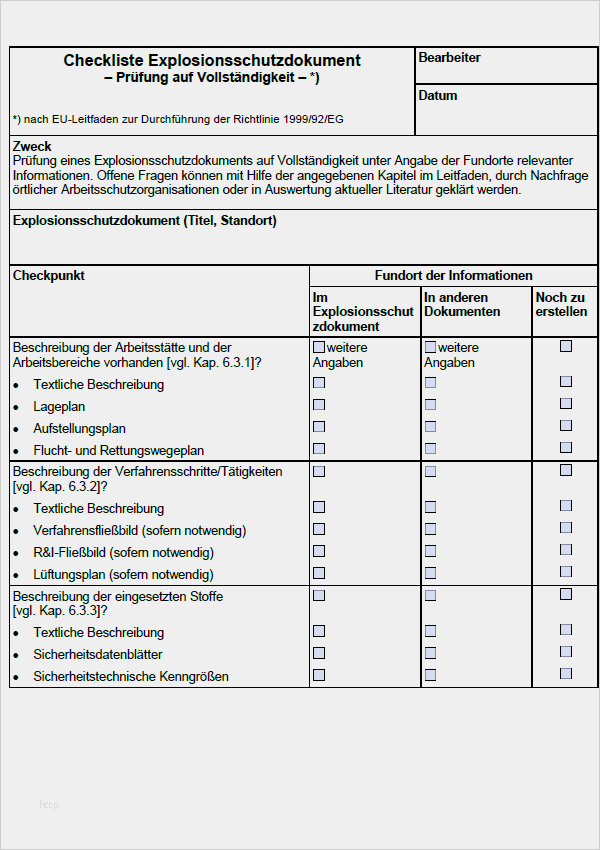 Inbetriebnahmeprotokoll Maschinen Vorlage Neu Checkliste Explosionsschutz sofort Download