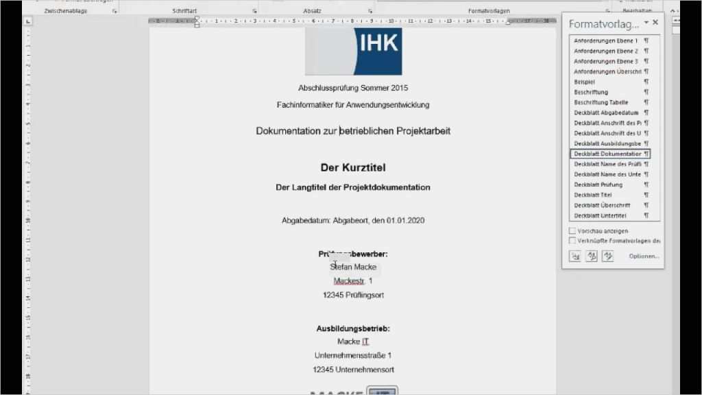 It Dokumentation Vorlage Word Angenehm Word Vorlage Für Projektdokumentation Der It Berufe