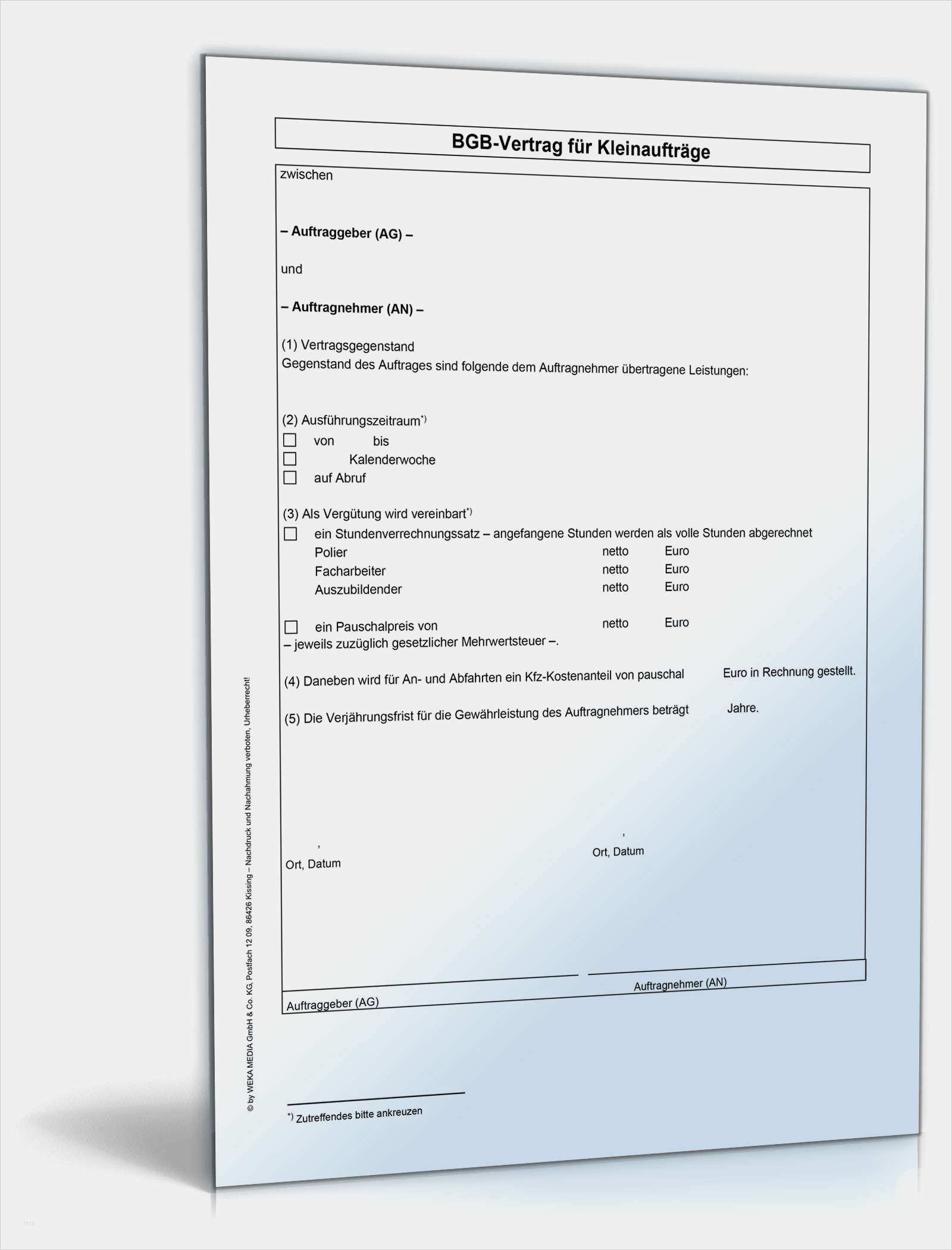 It Service Vertrag Vorlage Hübsch Weka Bgb Bauvertrag Vorlage Kleinauftrag Zum Download ...