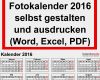 Kalender Selbst Gestalten Vorlage Neu Fotokalender 2016 Als Word Vorlagen Zum Ausdrucken Kostenlos