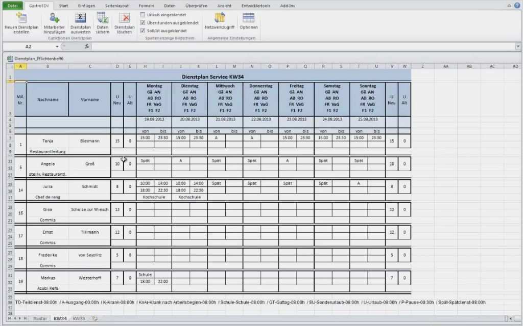 Kalender Vorlage Office Bewundernswert Excel Dienstplanprogramm Für Gastronomie Hotellerie
