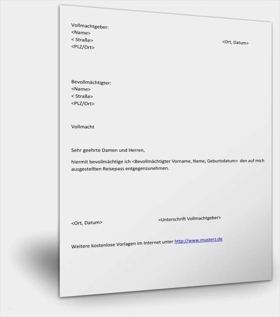 Kfz Anmeldung Vollmacht Vorlage Elegant Vollmacht Zur Abholung Eines