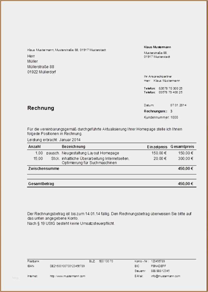 Kleinunternehmer Rechnung Vorlage Word Erstaunlich 17 Rechnung Ohne Umsatzsteuer Vorlage Vorlagen123