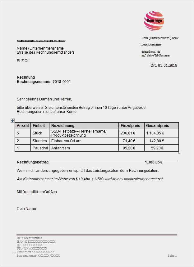 Kleinunternehmer Rechnung Vorlage Word Fabelhaft Selber Rechnungen Erstellen Leicht Gemacht Vorlagen