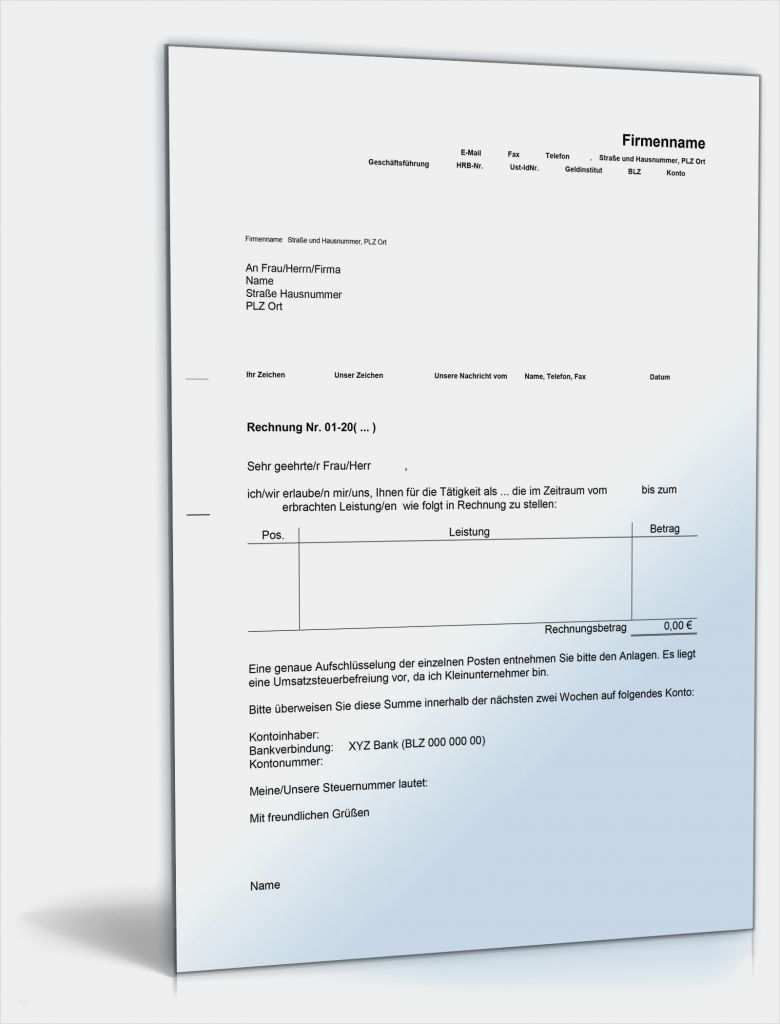 Kleinunternehmer Rechnung Vorlage Word Großartig Rechnung Honorar Bei Selbstständiger Tätigkeit