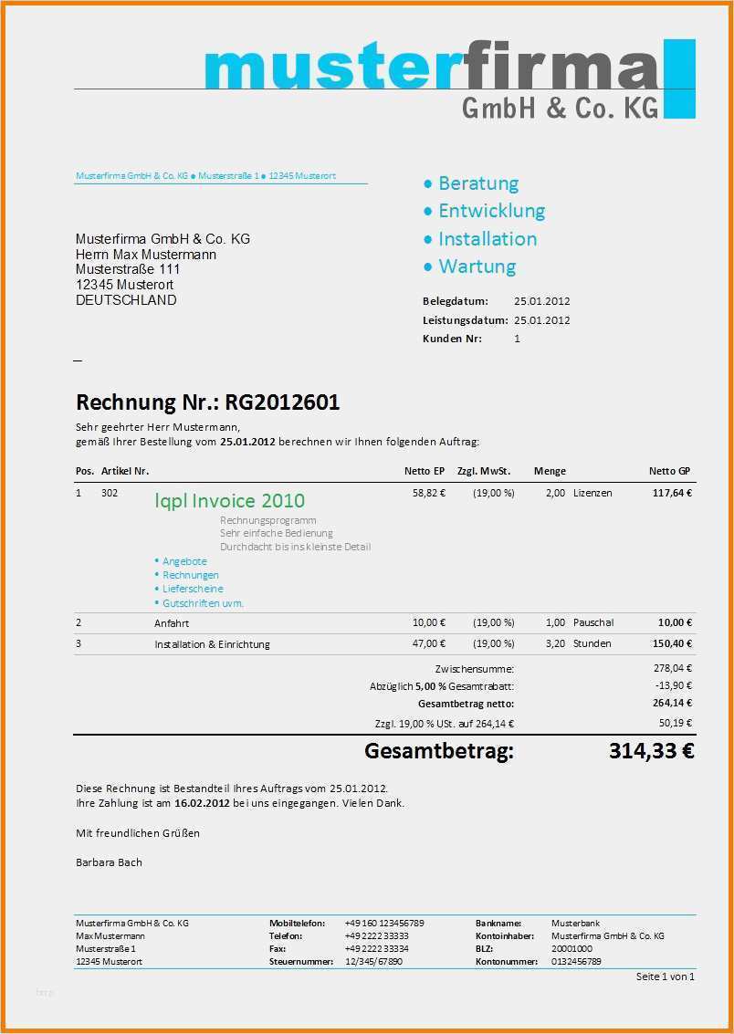 Kleinunternehmer Rechnung Vorlage Word Gut 11 Rechnung Muster Kleinunternehmer