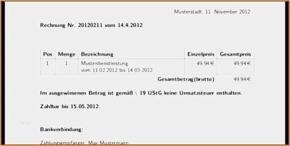 Kleinunternehmer Rechnung Vorlage Word Luxus 10 Musterrechnung Kleinunternehmer Doc Vorlagen123