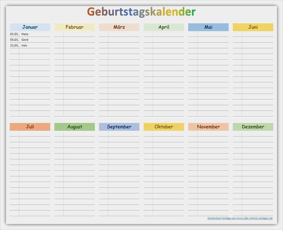 Kostenlose Excel Vorlagen Bewundernswert Farbiger Geburtstagskalender Zum Ausdrucken Als Kostenlose