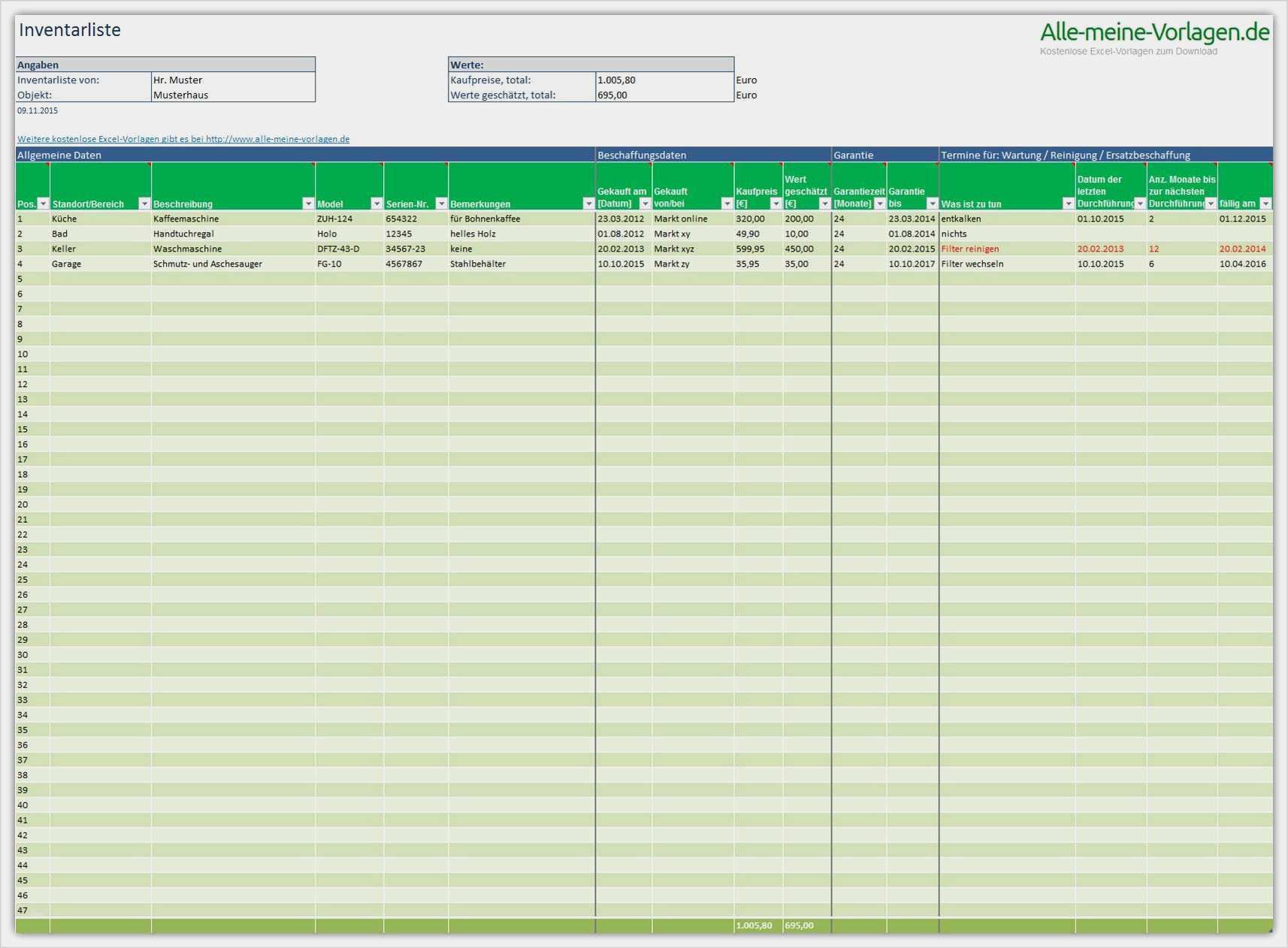Kostenlose Excel Vorlagen Großartig Kostenlose Excel Vorlagen Elegant Inventarliste Vorlage