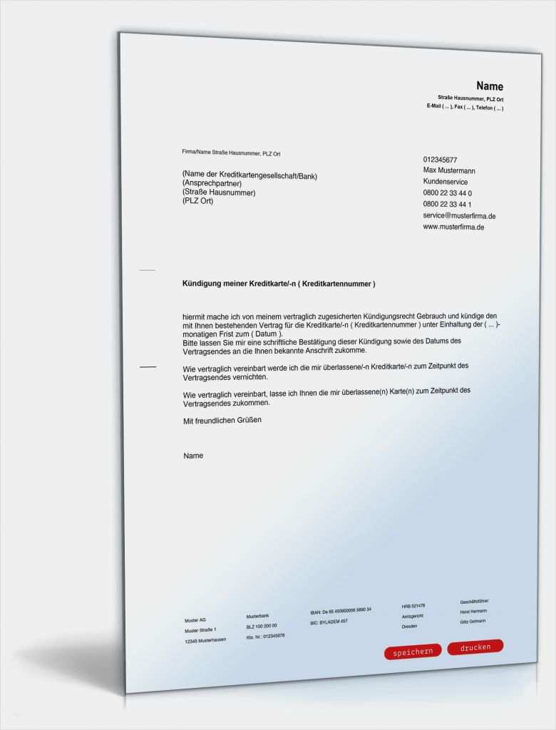 Kreditkarte Kündigen Vorlage Word Erstaunlich Kündigung Kreditkarte Muster Zum Download