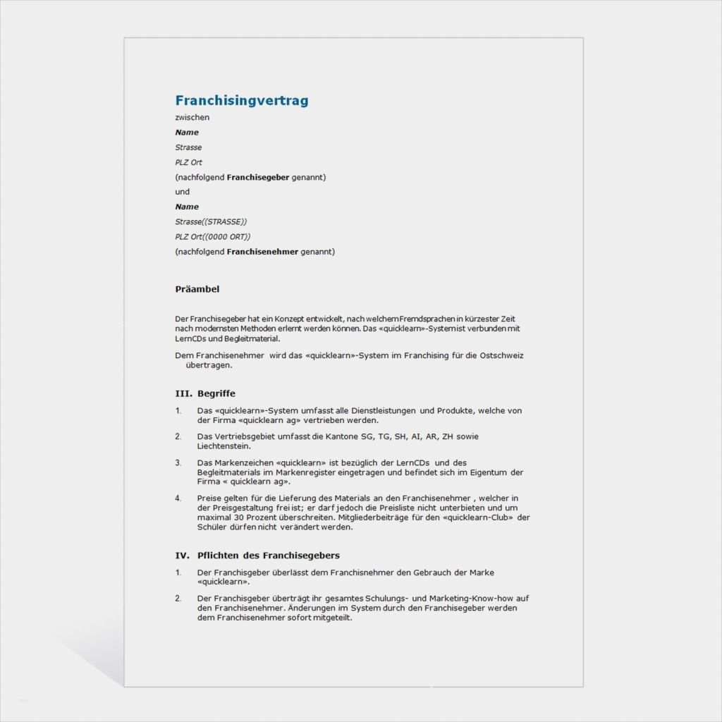 Kündigung Franchisevertrag Vorlage Gut Muster Franchisevertrag