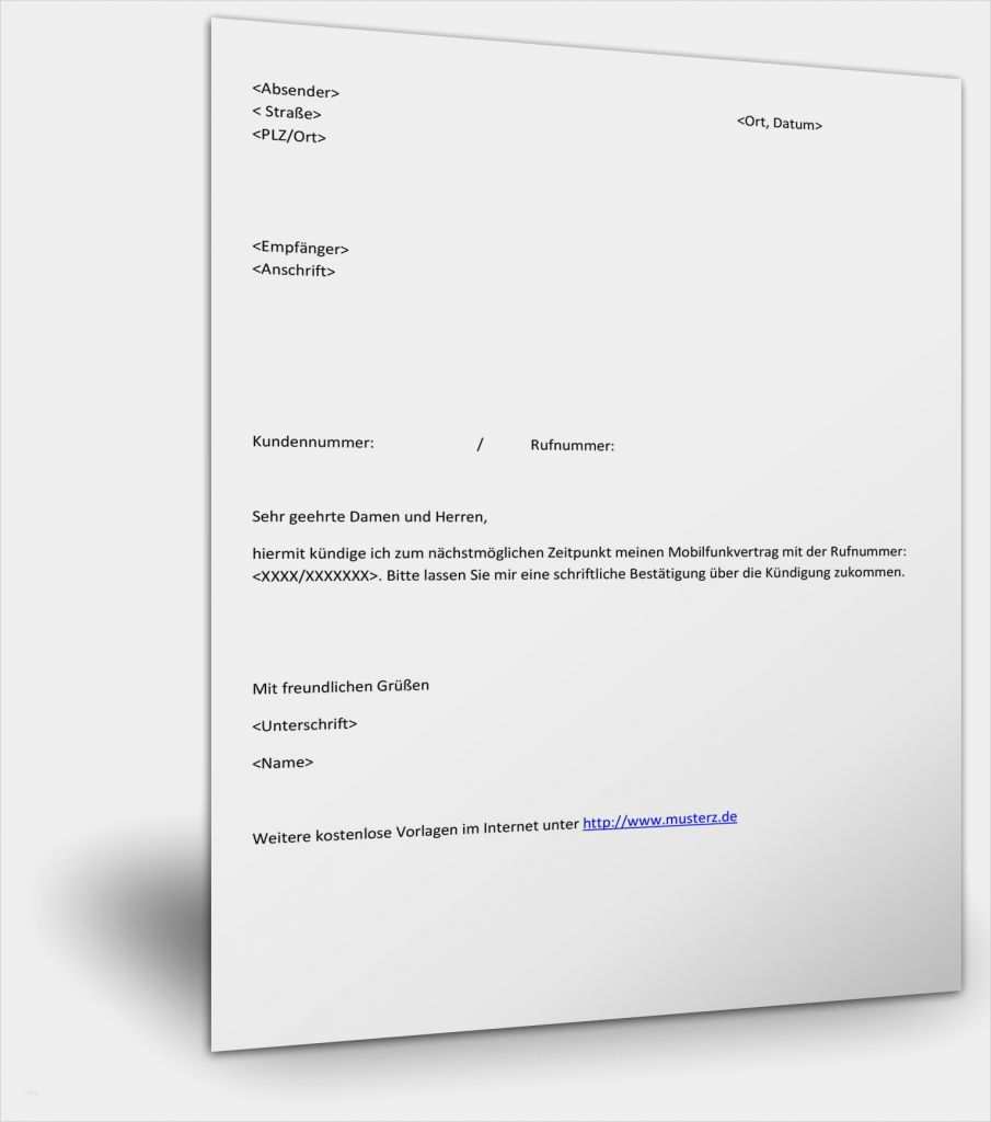 Kündigung Gasvertrag Vorlage Beste Musterbrief Handyvertrag Kündigen