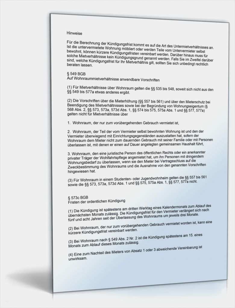 Kündigung Gemeinsamer Mietvertrag Vorlage Gut Fristgemäße Kündigung Untermietvertrag Durch Vermieter