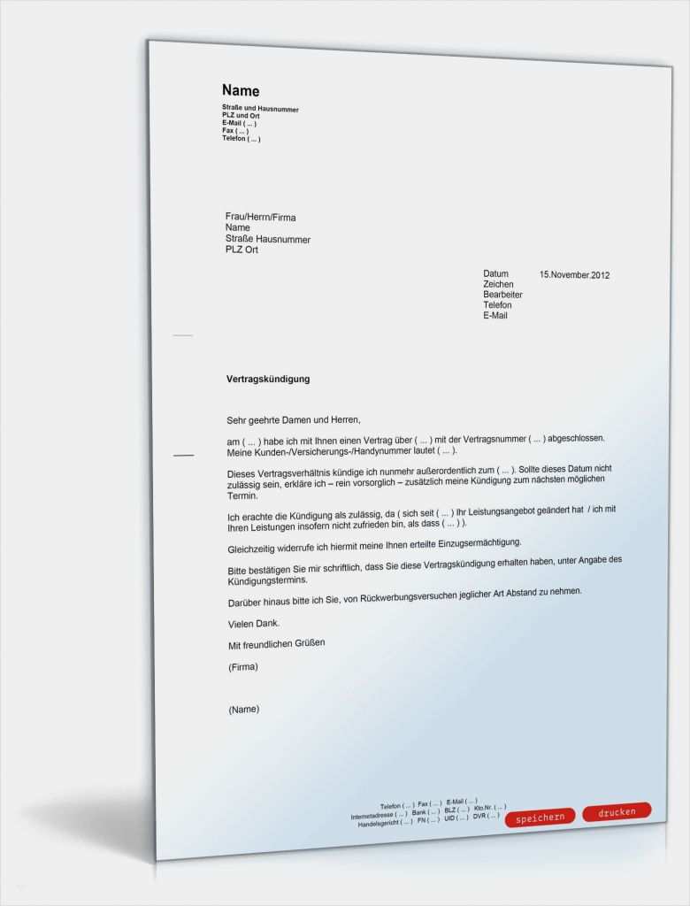 Kündigung Vollkasko Vorlage Fabelhaft Fristlose Vertragskündigung Muster Vorlage Zum Download