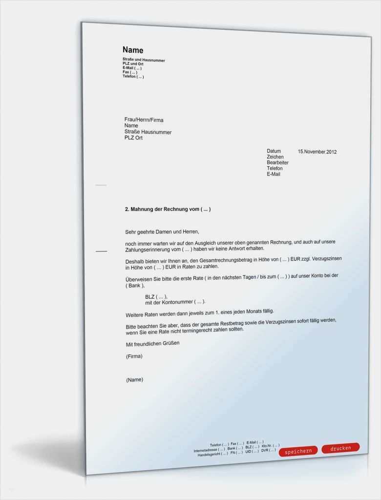 Mahnung Erstellen Vorlagen Schönste 2 Mahnung Mit Angebot Ratenzahlung Muster Vorlage Zum