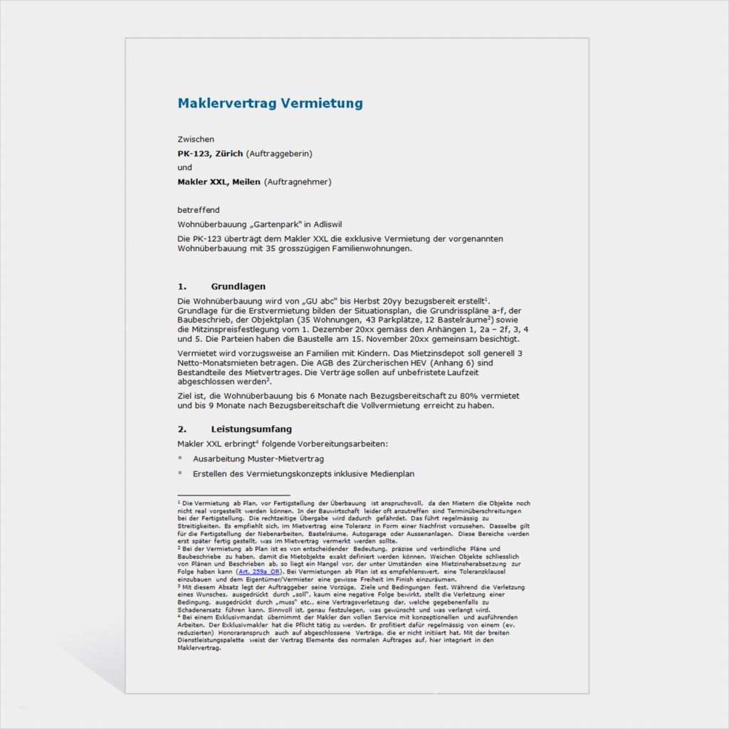 Maklervertrag Vermietung Vorlage Einzigartig Muster Maklervertrag Vermietung