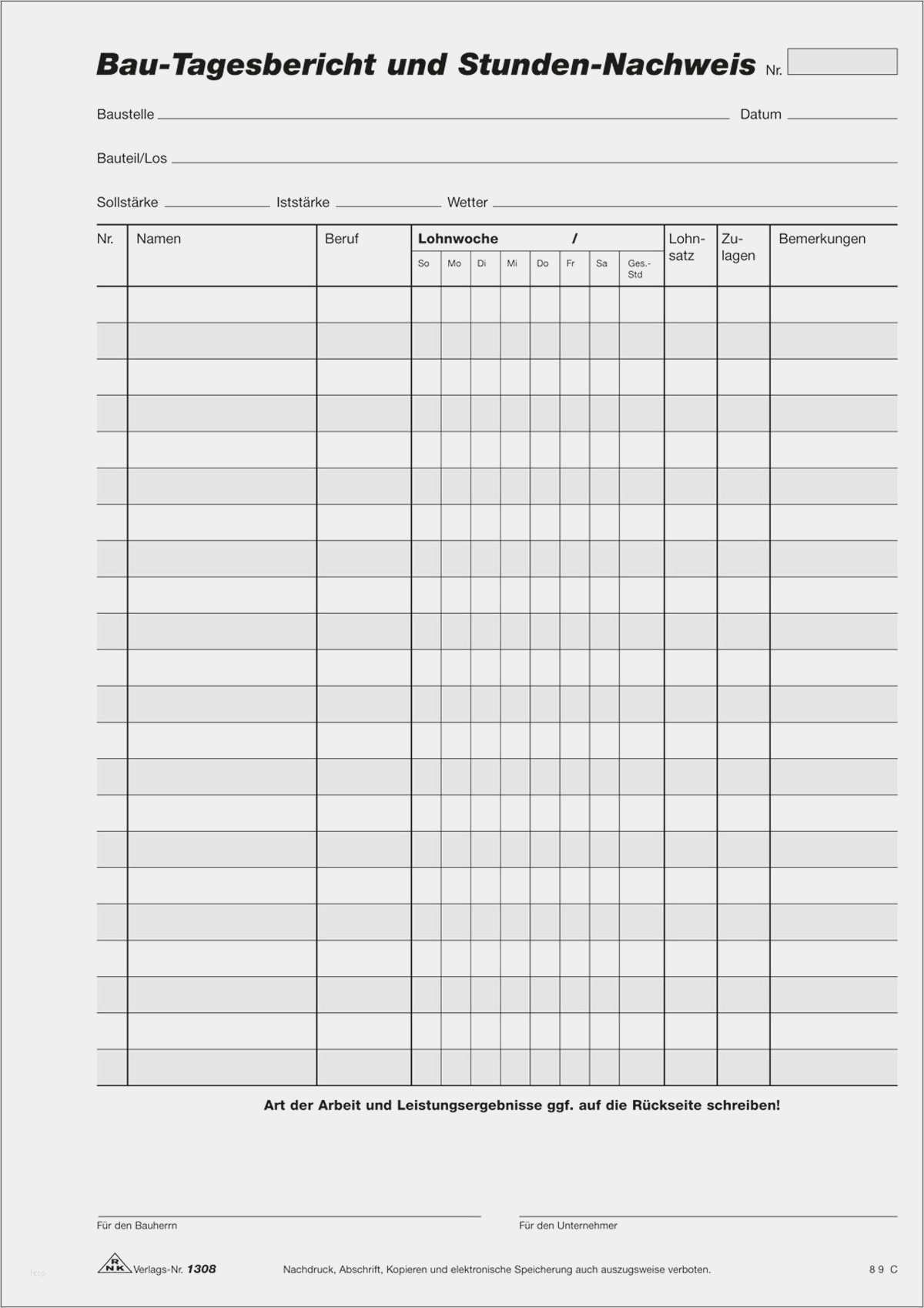 Mängelprotokoll Bau Vorlage Einzigartig Rnk Verlag Vordruck Bau Tagesbericht Und Stundennachweis