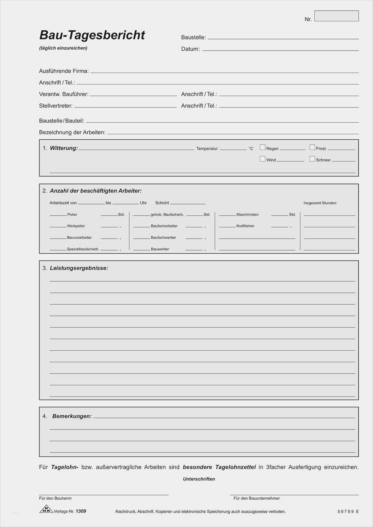 Mängelprotokoll Bau Vorlage Elegant Rnk Verlag Vordruck Bau Tagesbericht Sd Block Din A4