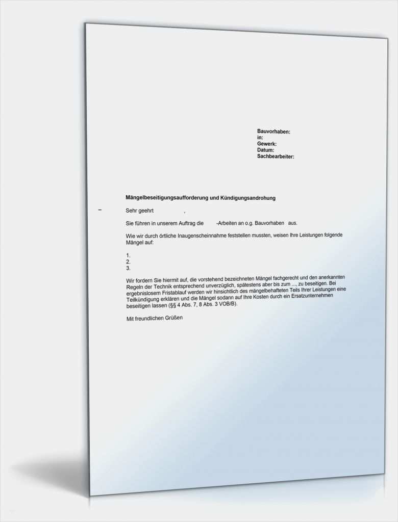 Mängelrüge Bau Vorlage Großartig Vob Mängelbeseitigungsaufforderung Vor Abnahme Muster