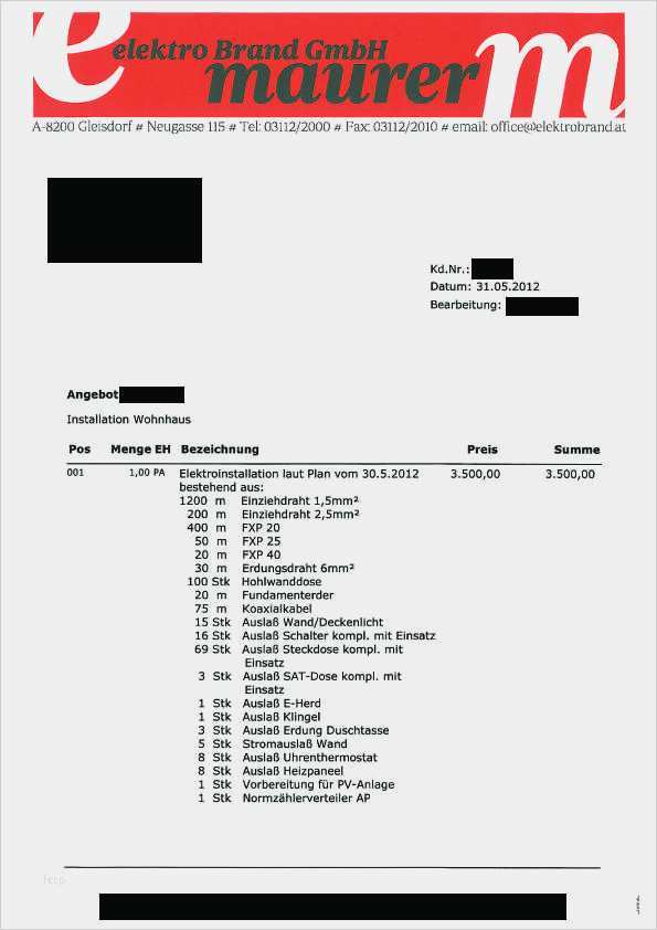 Materialliste Elektroinstallation Vorlage Wunderbar Elektro Angebot