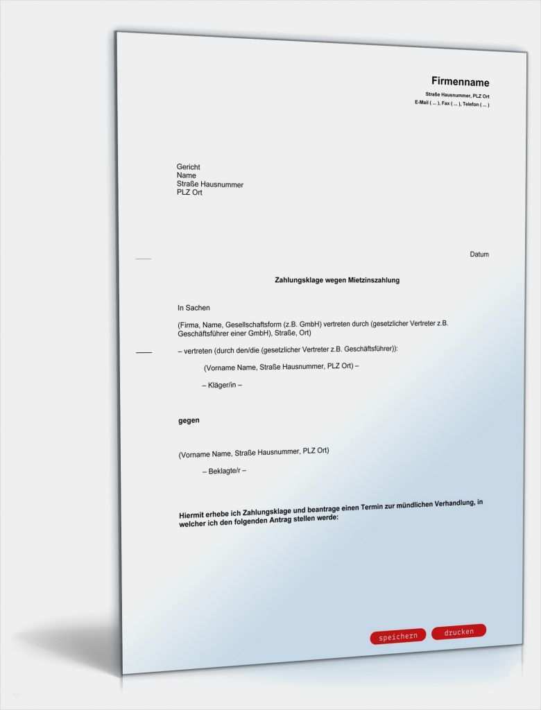 Miete Erhöhen Vorlage Erstaunlich Zahlungsklage Miete