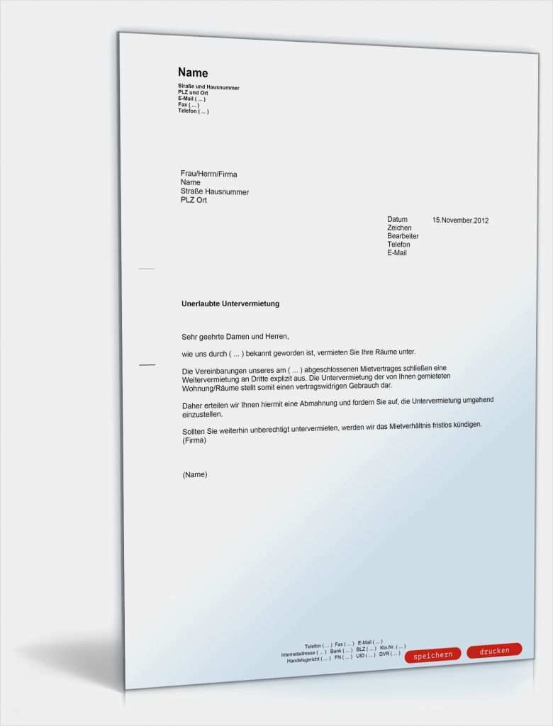 Mietvertrag Untervermietung Vorlage Luxus Unterlassungsaufforderung Unerlaubte Untervermietung