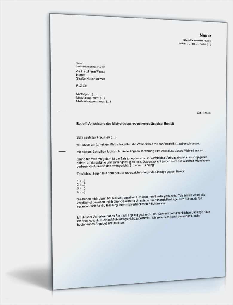 Mietvertrag Vorlage Kaufen Süß Anfechtung Mietvertrag Bonität