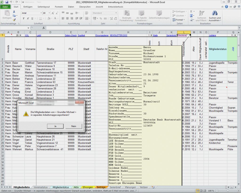 Mitgliederliste Verein Vorlage Luxus Vereinsmayer Meine Persönliche Vereinsverwaltung Unter Excel