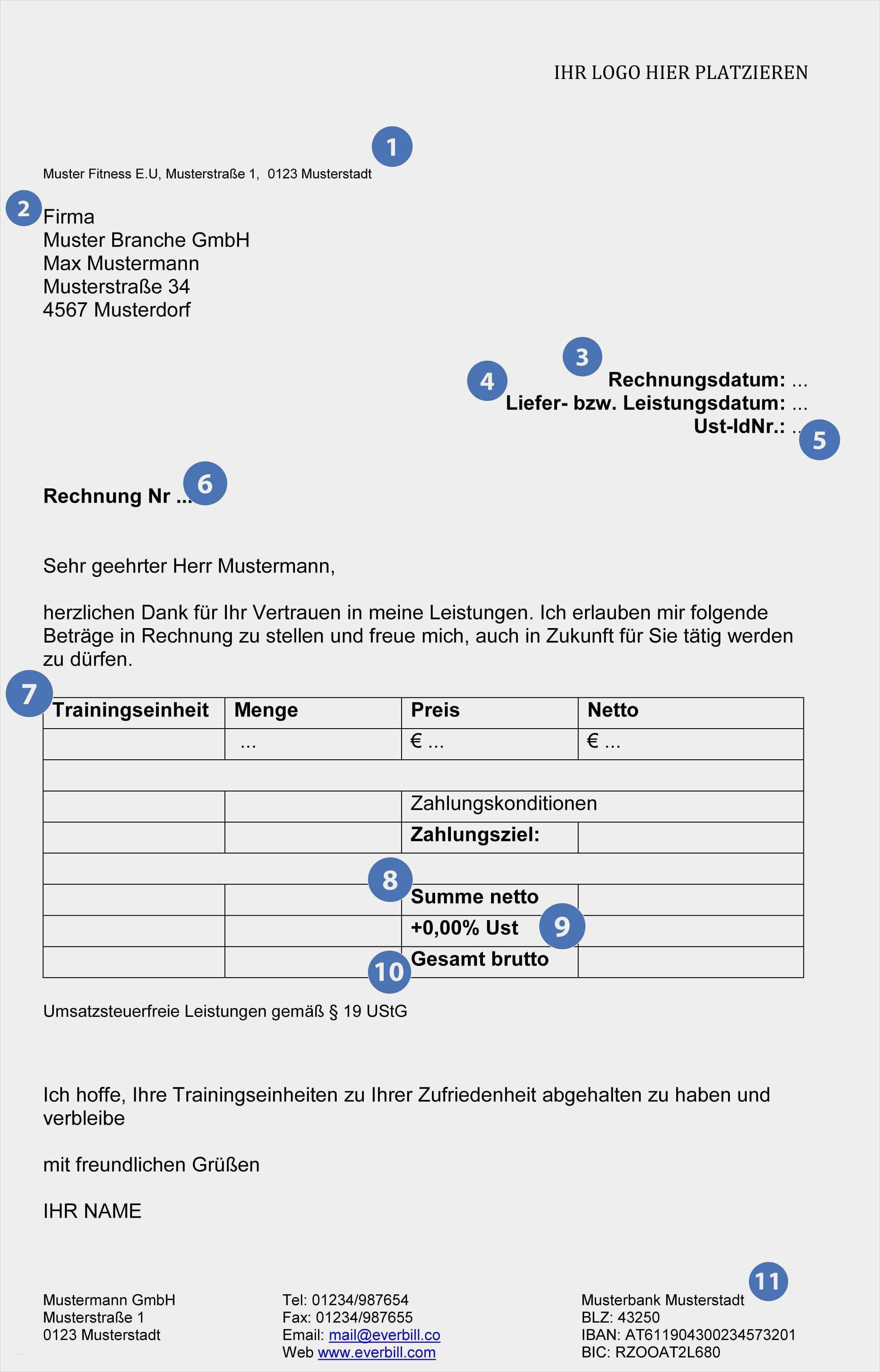 Muster Vorlage Rechnung Kleinunternehmer Bewundernswert Musterrechnung Fitnesstrainer Und Personal Trainer