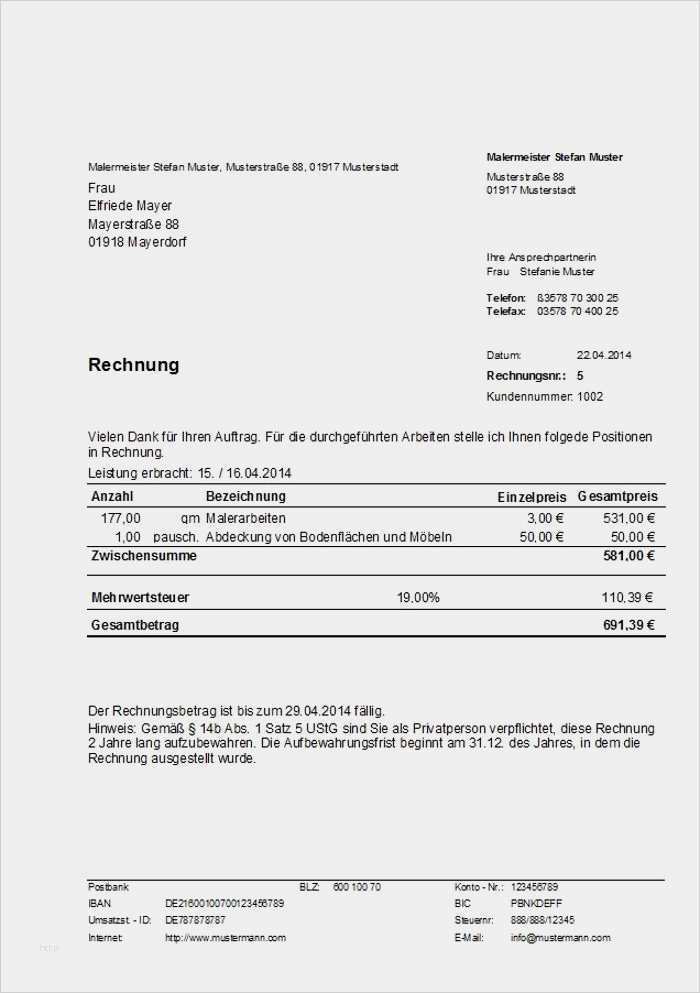 Muster Vorlage Rechnung Kleinunternehmer Cool 10 Rechnung Kleinunternehmer Beispiel
