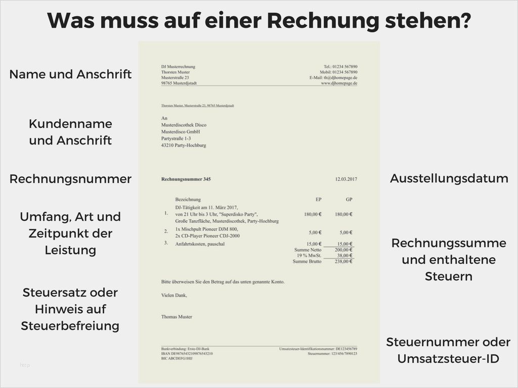 Muster Vorlage Rechnung Kleinunternehmer Erstaunlich Was Muss Auf Einer Dj Rechnung Stehen Dj