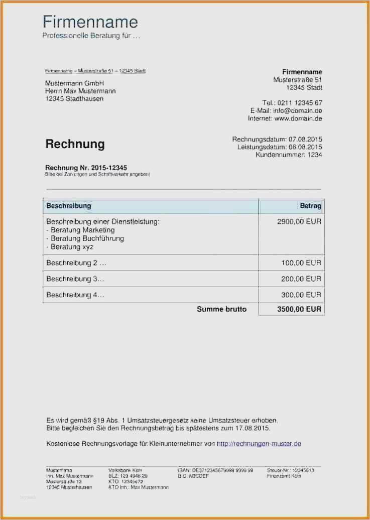 Muster Vorlage Rechnung Kleinunternehmer Fabelhaft 15 Rechnung Schreiben Kleinunternehmer