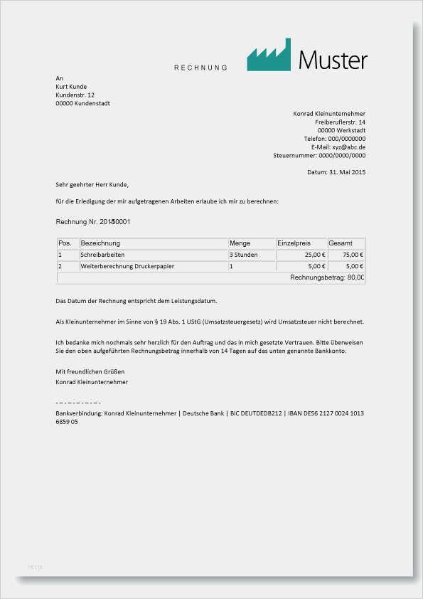 Muster Vorlage Rechnung Kleinunternehmer Großartig Kleinunternehmer Rechnung Richtig Erstellen Mit Muster