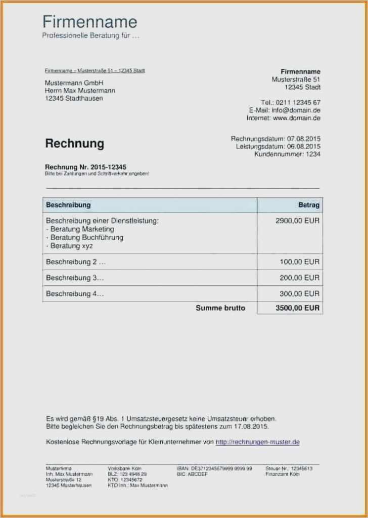 Muster Vorlage Rechnung Kleinunternehmer Luxus 15 Rechnung Schreiben Kleinunternehmer