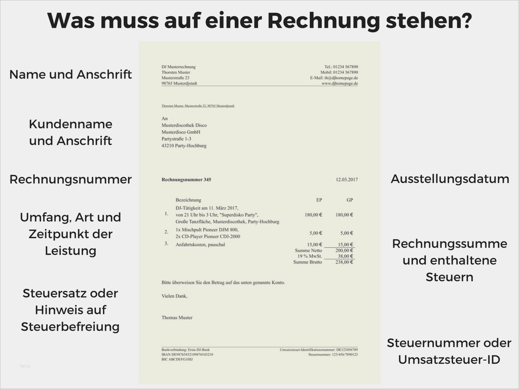 Musterrechnung Kleinunternehmer Word Vorlage Gut Was Muss Auf Einer Dj Rechnung Stehen Dj