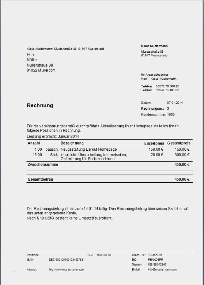 Musterrechnung Kleinunternehmer Word Vorlage Hübsch 13 Musterrechnung Privatperson