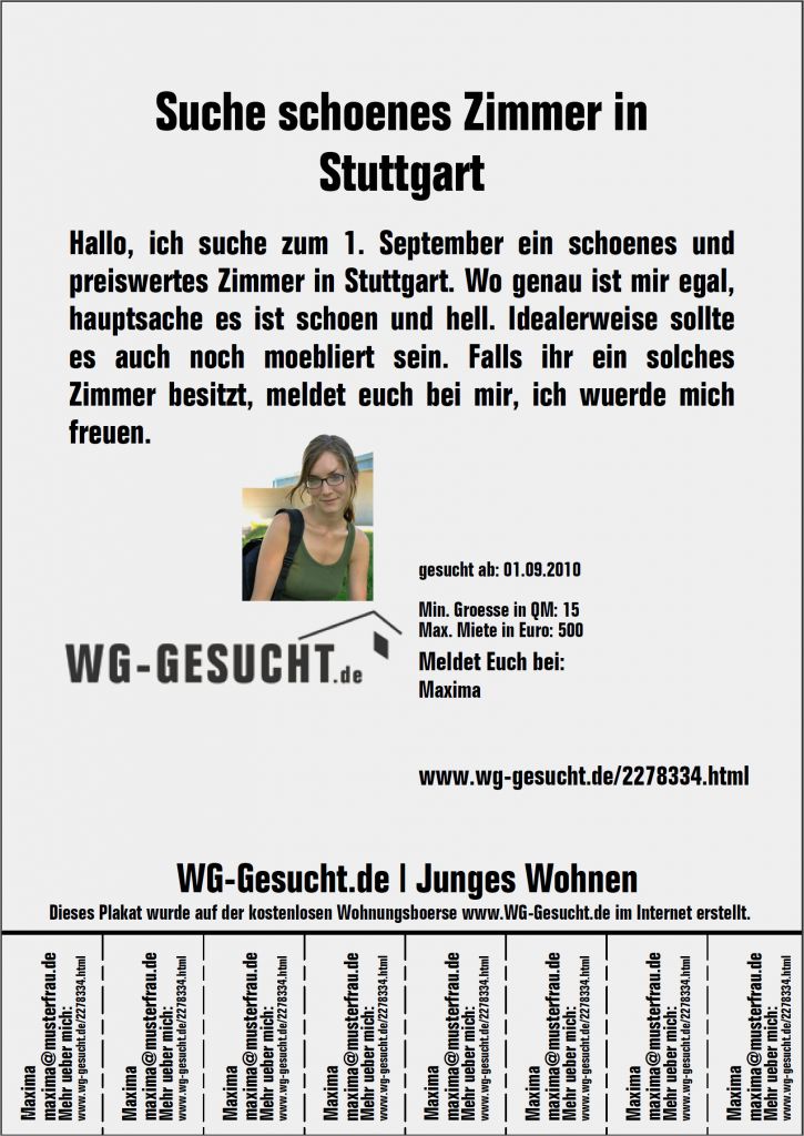 Nachmieter Gesucht Vorlage Muster Erstaunlich Aushang Erstellen Bei Wg Gesucht Wgs Wohnungen