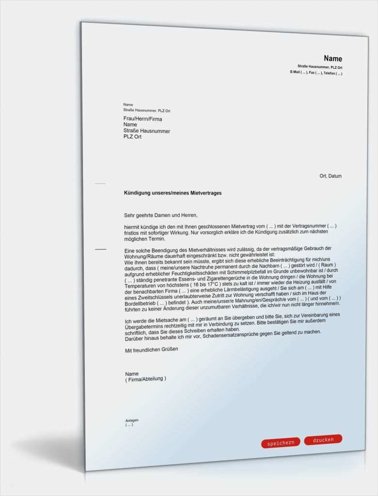 Netaachen Kündigung Vorlage Erstaunlich Kündigung Mietvertrag Fristlos Mieter Muster Vorlage