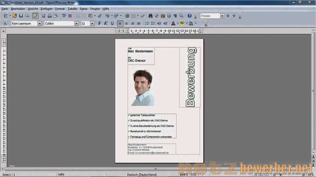 Open Office Vorlage Bewerbung Schönste Deckblatt In Open Fice