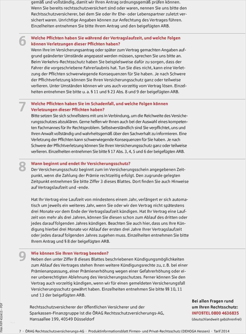 örag Rechtsschutz Kündigen Vorlage Cool Produktinformationsblatt Firmen Rechtsschutz Für