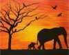 Pastellmalerei Vorlagen Einzigartig Elephant Sunset Painting Canvas Decor Animals Silhouette