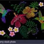Patch Vorlage Bewundernswert Kolibri Um Blumen Plumeria Hibiscus Exotischen Tropischen