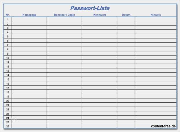 Pdf Vorlage Zum Ausfüllen Erstellen Inspiration Passwort Liste Vorlage Für Excel