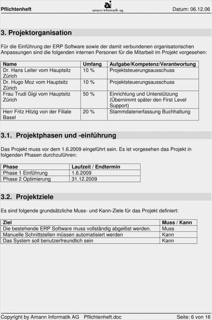 Pflichtenheft Vorlage Informatik Erstaunlich Vorlage Pflichtenheft Für Evaluation Einer Erp