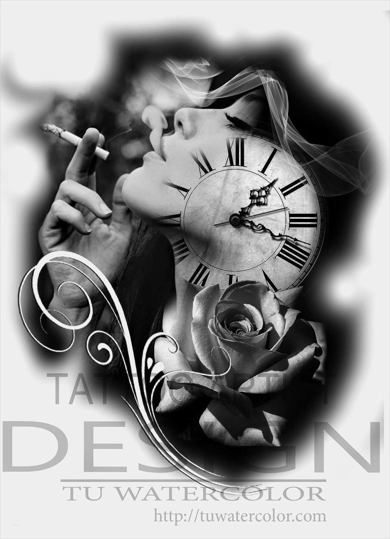 Photoshop formen Vorlagen Erstaunlich Girl Clock Tattoo Design Tú Watercolor