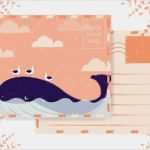 Postkarte Vorlage Post Cool Postkarte Vorlage Wal Möwe Symbole Farbige Retro Design