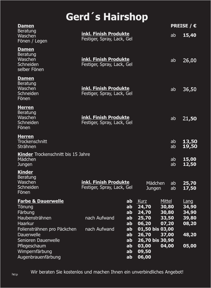 Preisliste Vorlage Friseur Erstaunlich Gerds Hairshop Der Friseur Für Ganze Familie In