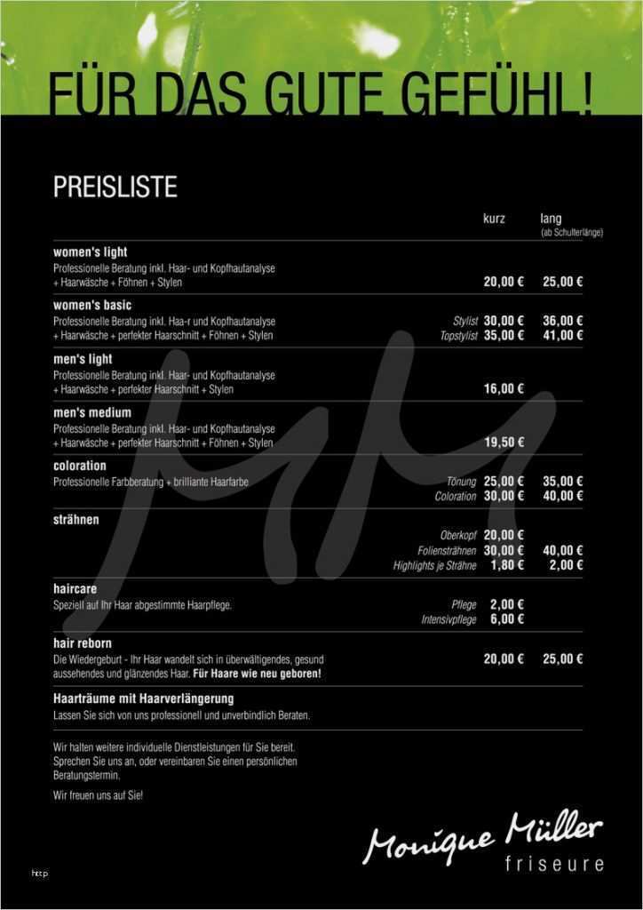 Preisliste Vorlage Friseur Großartig Casablanca Hairstyle Preisliste Mm A4