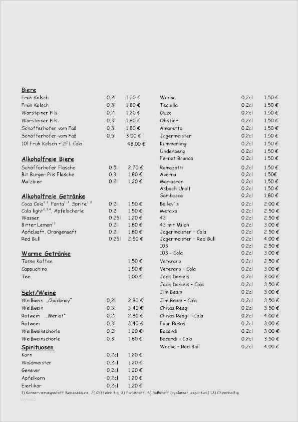 Preisliste Vorlage Word Hübsch Preisliste Getränke Vorlage Einzigartig Getraenke
