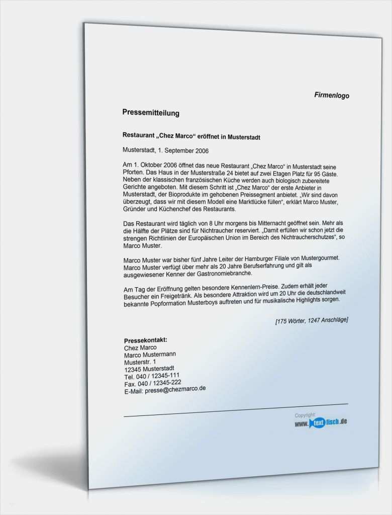 Pressemitteilung Schreiben Vorlage Wunderbar Pressemitteilung über Eröffnung Eines Restaurants